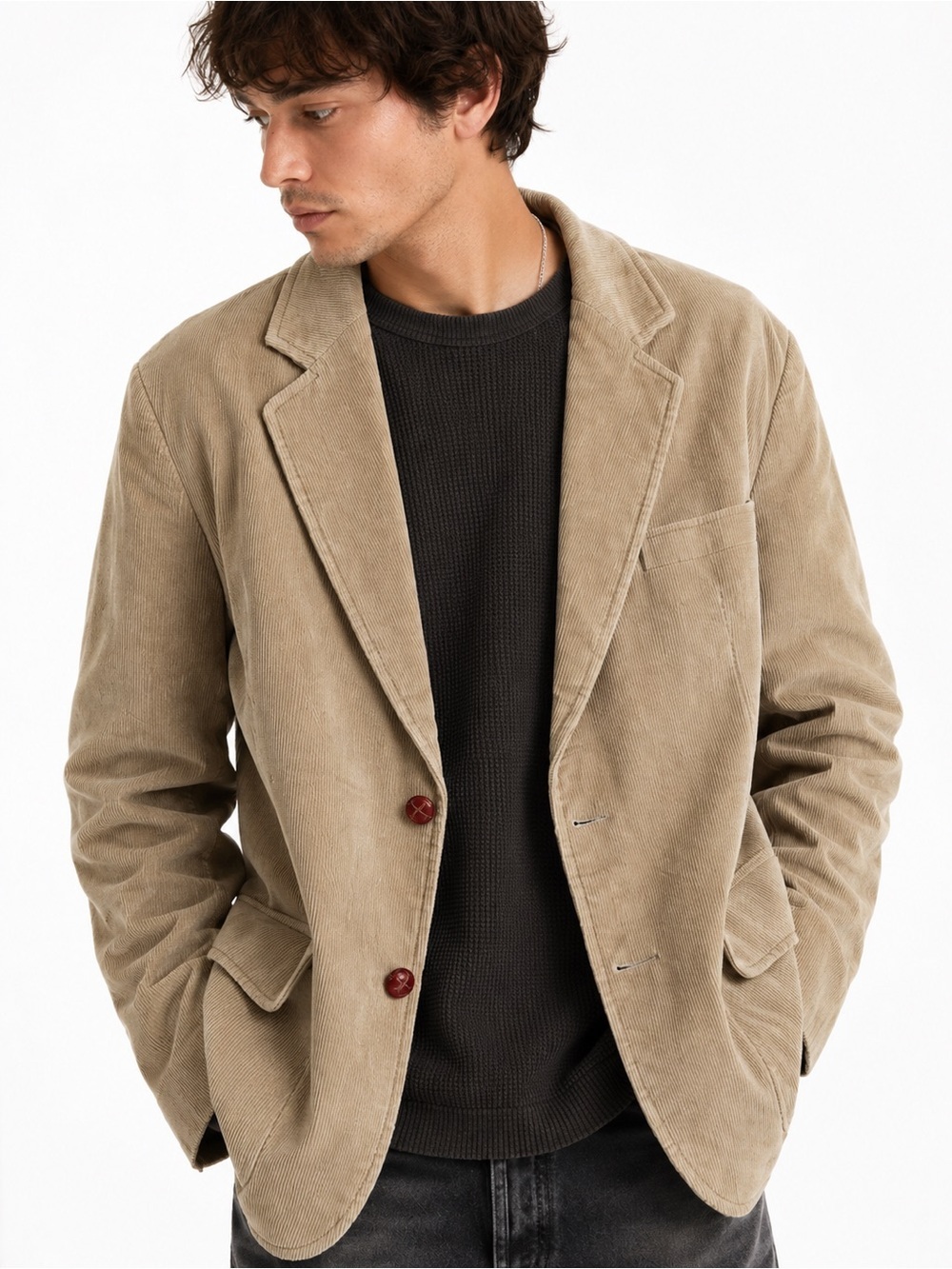 Vintage Brookford for Joslins Beige Corduroy Blazer Brown Poland 38R 1988-1994